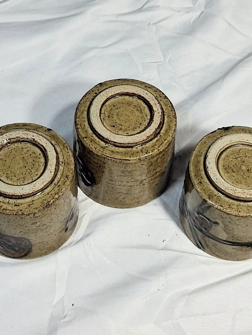 Set Of 3 Japanese Otagiri Sake/Tea/Candle Motives Stoneware Clay Cups 2.5"x2.5" - Picture 7 of 9
